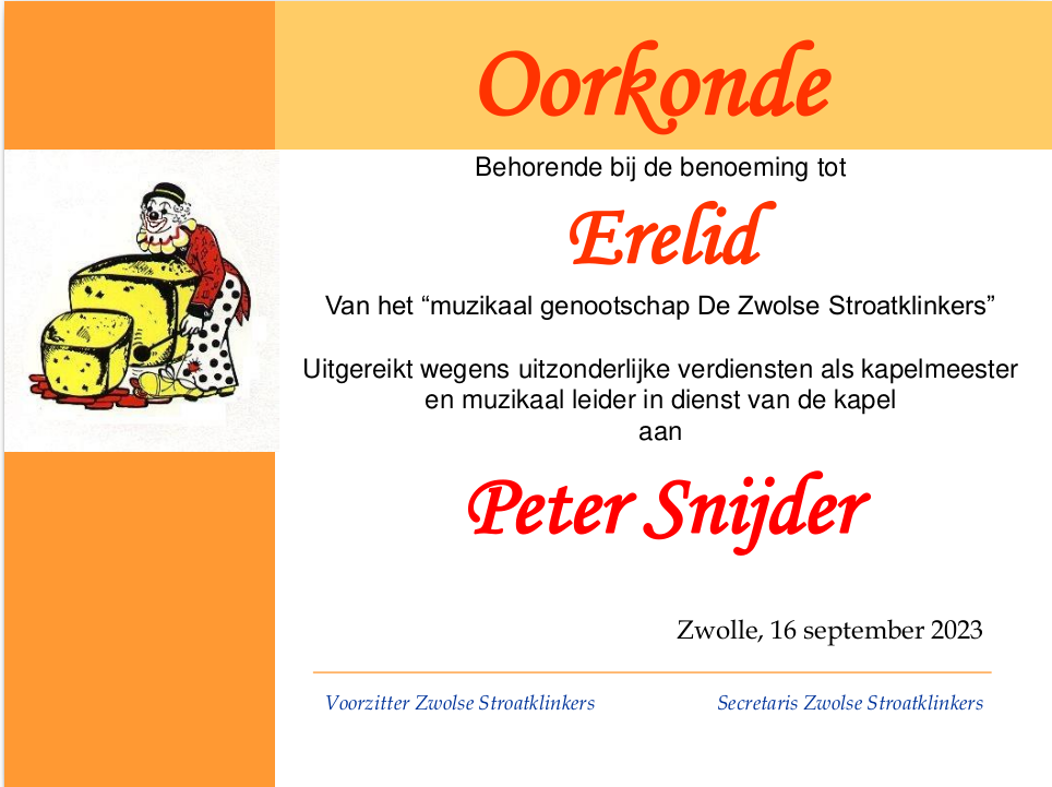 Peter Snijder benoemd tot erelid.